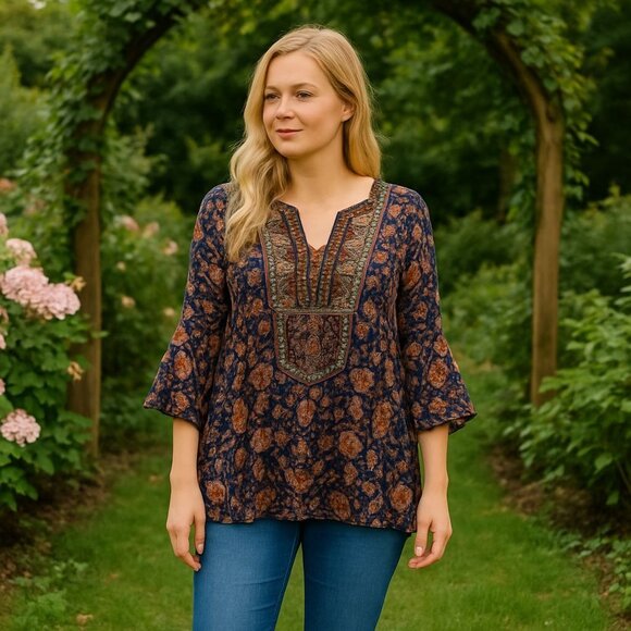 Soft Surroundings V-Neck Embroidered Tunic Renaissance Boho Ethereal  LP - Picture 1 of 10